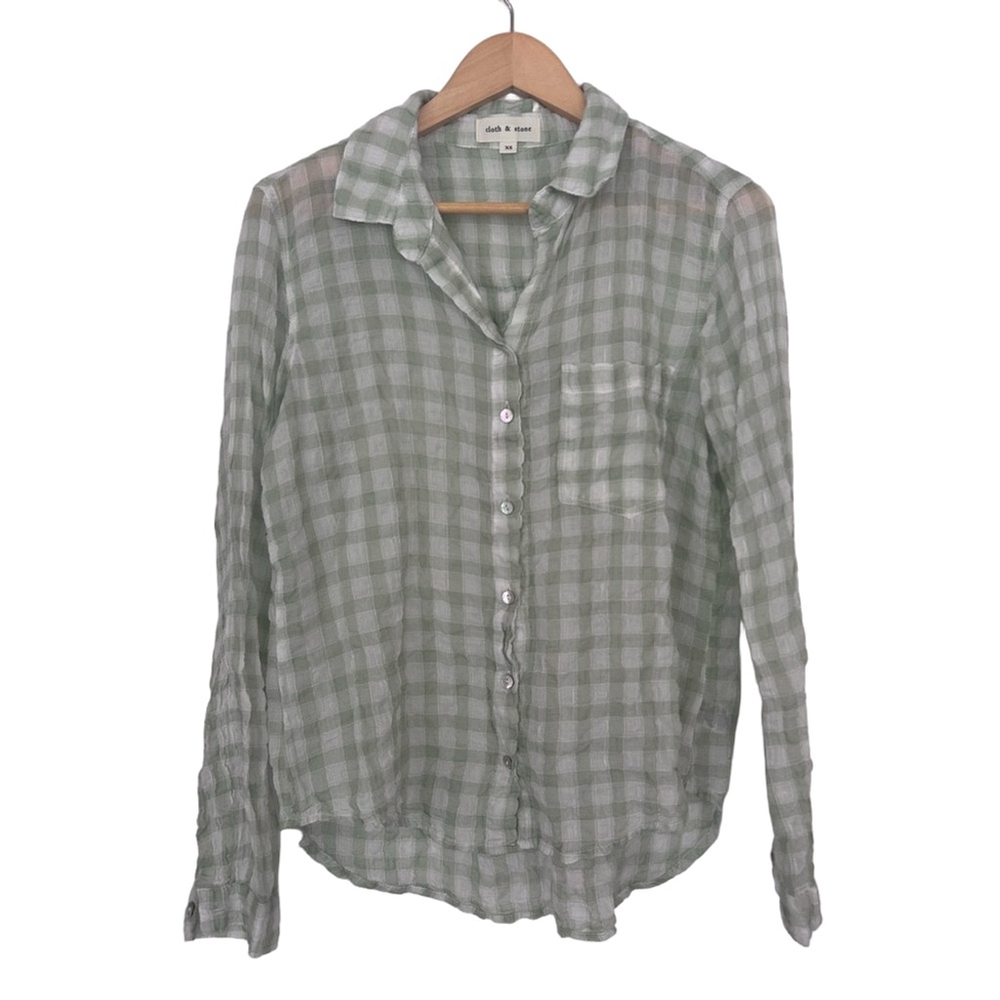 Anthropologie Cloth & Stone Long-Sleeve Relaxed Buttondown Shirt Green Plaid
